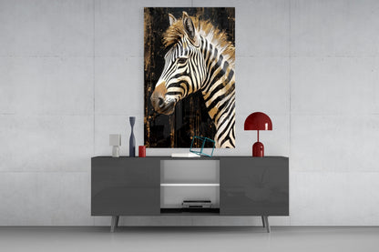 Golden Mane Zebra Glass Wall Art