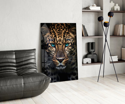 Turquoise Eyed Leopard Glass Wall Art
