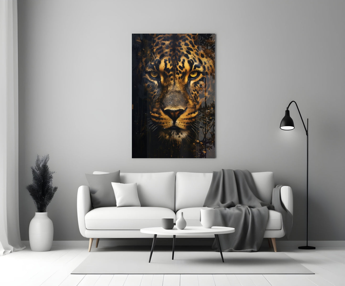 Fierce Golden Leopard Glass Wall Art