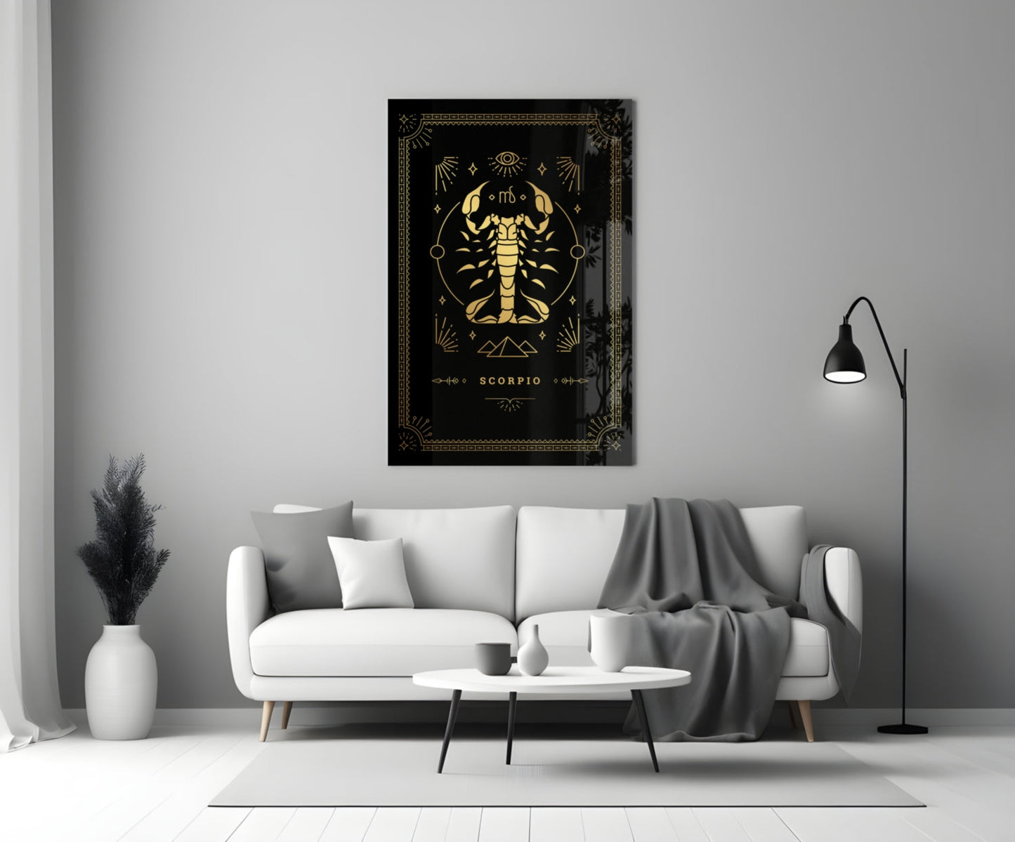 Gold Scorpion Zodiac Card on Black Glass Wall Art
