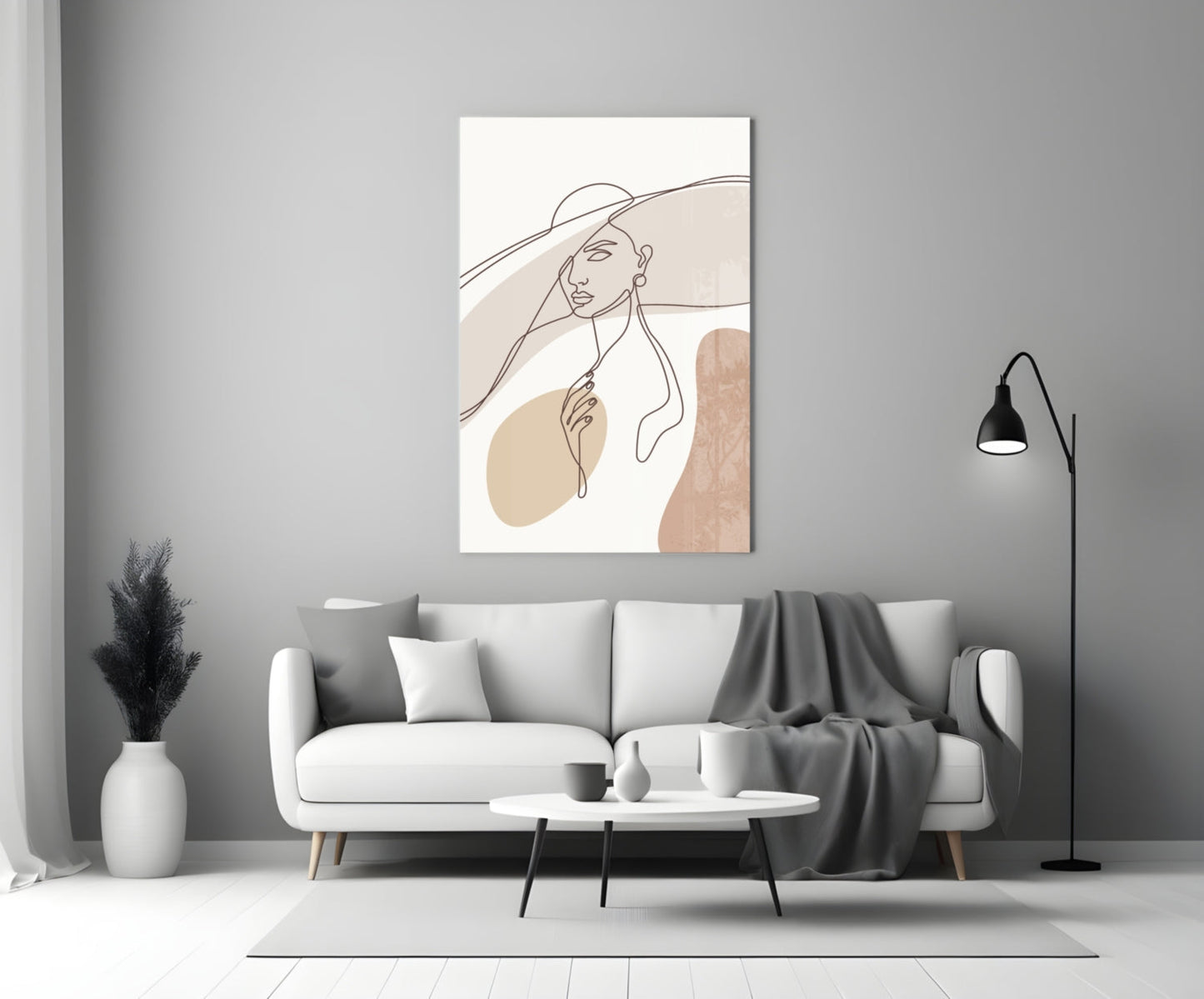 Sun Hat Woman Earring Line Glass Wall Art