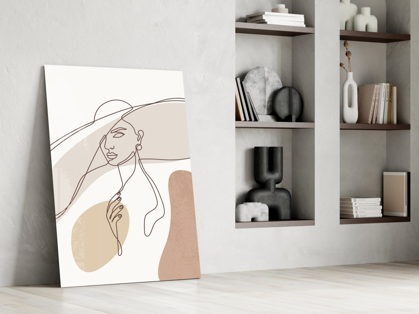 Sun Hat Woman Earring Line Glass Wall Art