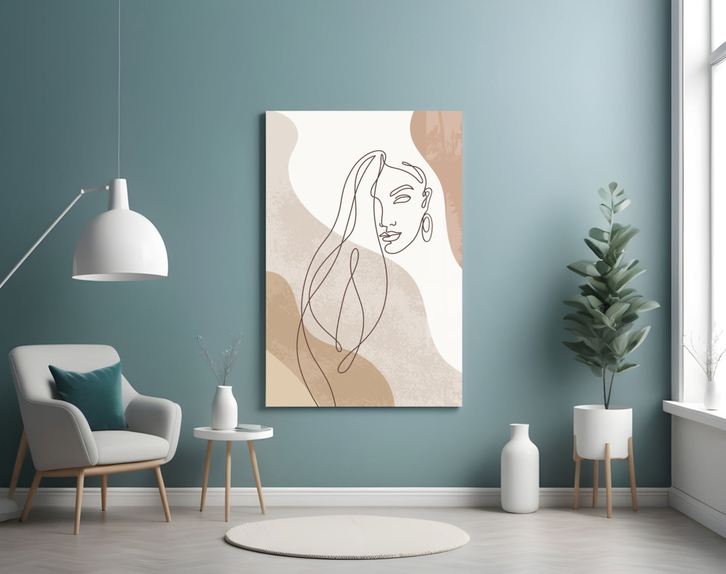 Flowing Hair Woman Face Glass Wall Art