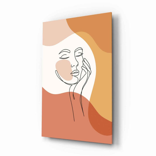 Hand on Cheek Terracotta Face Glass Wall Art