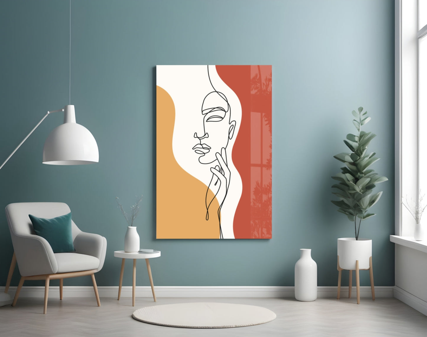 Serene Face Rust Line Art Glass Wall Art