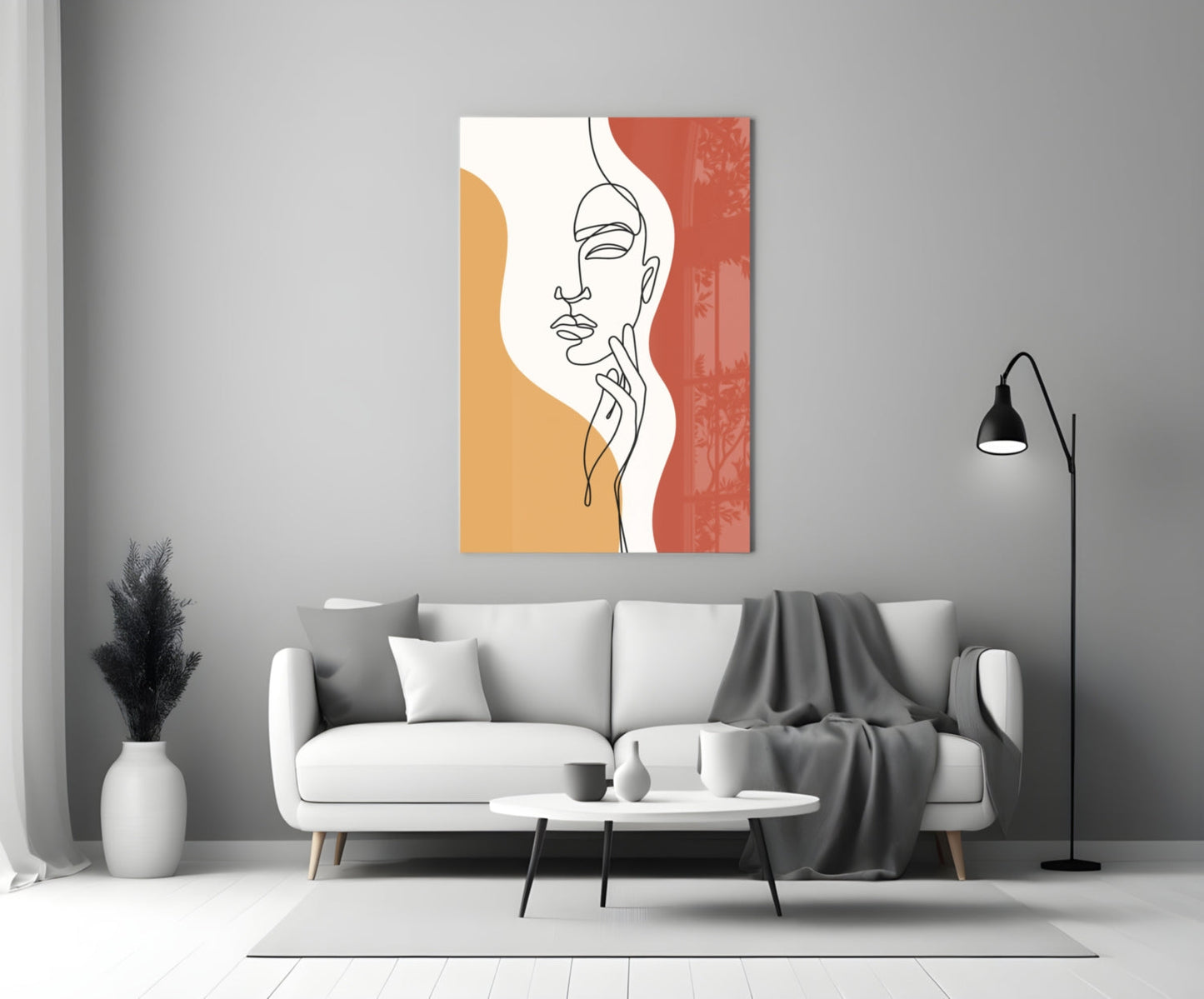Serene Face Rust Line Art Glass Wall Art