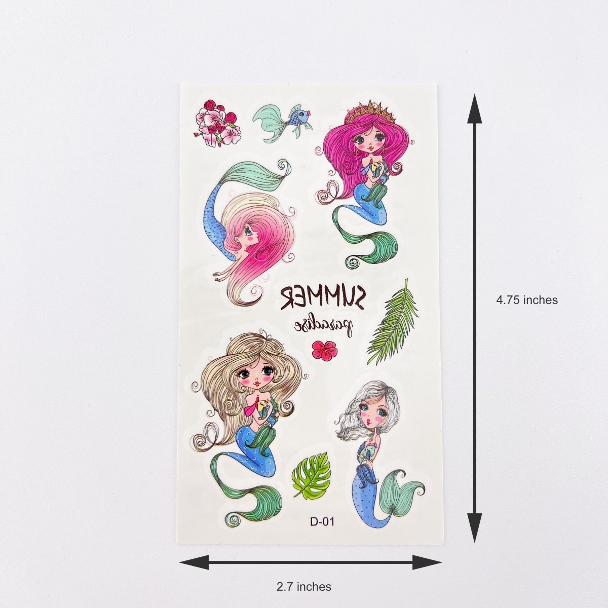 10 Sheets Cartoon Mermaid Tattoos for Kids Birthday Party Supplies Temporary Tattoos