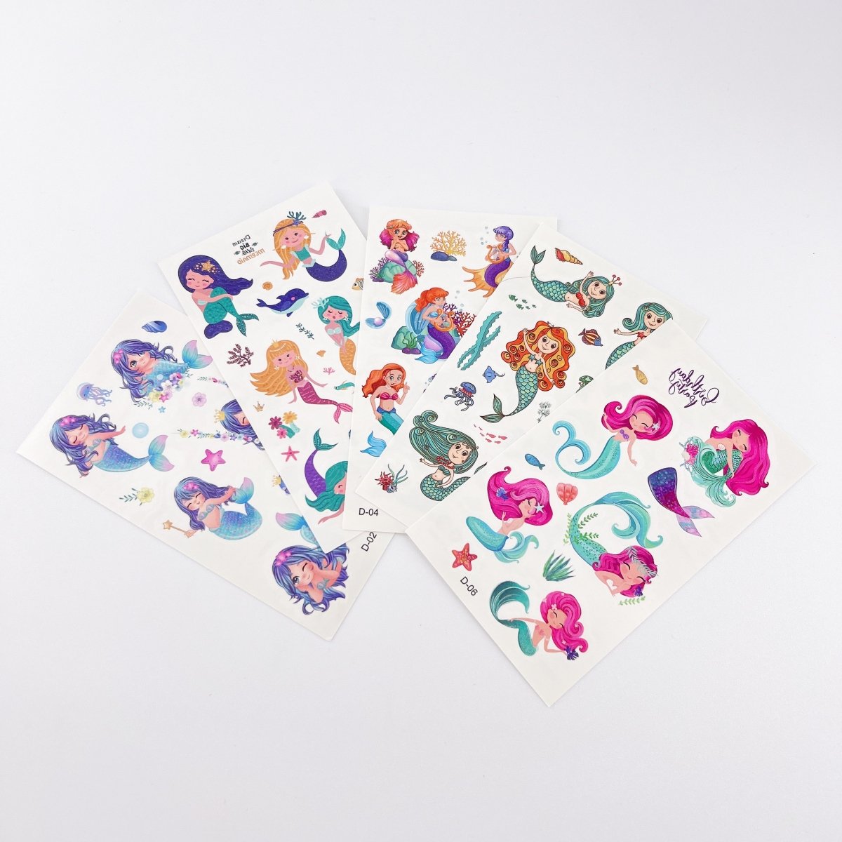 10 Sheets Cartoon Mermaid Tattoos for Kids Birthday Party Supplies Temporary Tattoos