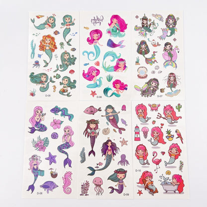 10 Sheets Cartoon Mermaid Tattoos for Kids Birthday Party Supplies Temporary Tattoos