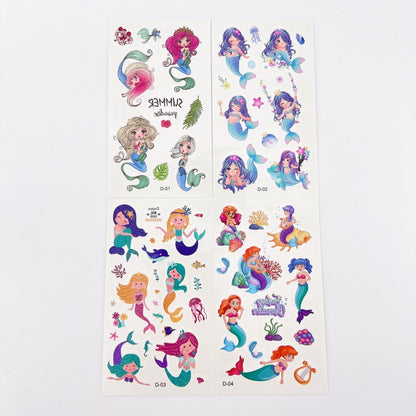 10 Sheets Cartoon Mermaid Tattoos for Kids Birthday Party Supplies Temporary Tattoos