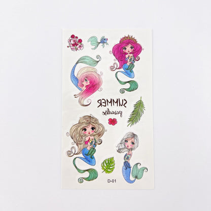 10 Sheets Cartoon Mermaid Tattoos for Kids Birthday Party Supplies Temporary Tattoos