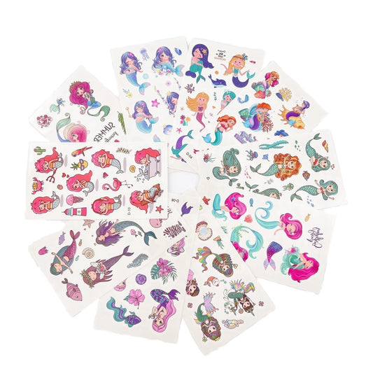 10 Sheets Cartoon Mermaid Tattoos for Kids Birthday Party Supplies Temporary Tattoos