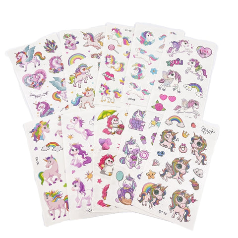 10 Sheets Cartoon Tattoos for Kids Party Supplies Unicorn Temporary Tattoos