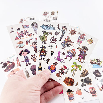 10 Sheets Kids Cartoon Pirate Temporary Tattoos for Boys Girls Party Favor Supplies