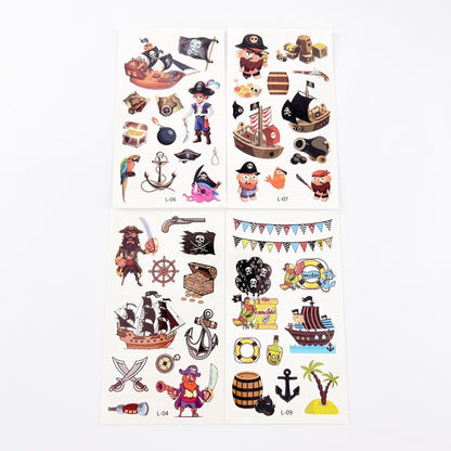 10 Sheets Kids Cartoon Pirate Temporary Tattoos for Boys Girls Party Favor Supplies