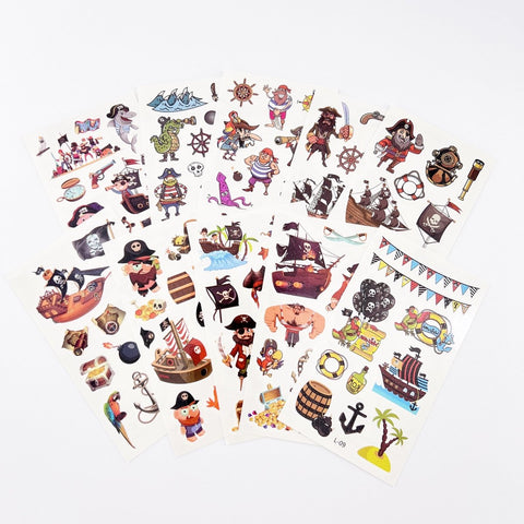 10 Sheets Kids Cartoon Pirate Temporary Tattoos for Boys Girls Party Favor Supplies