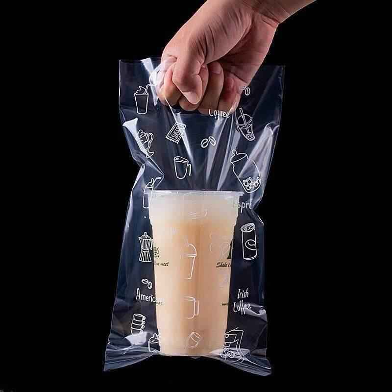 100-Pack Drink Carrier Bags – Clear Plastic 2-Cup Bag with Handle