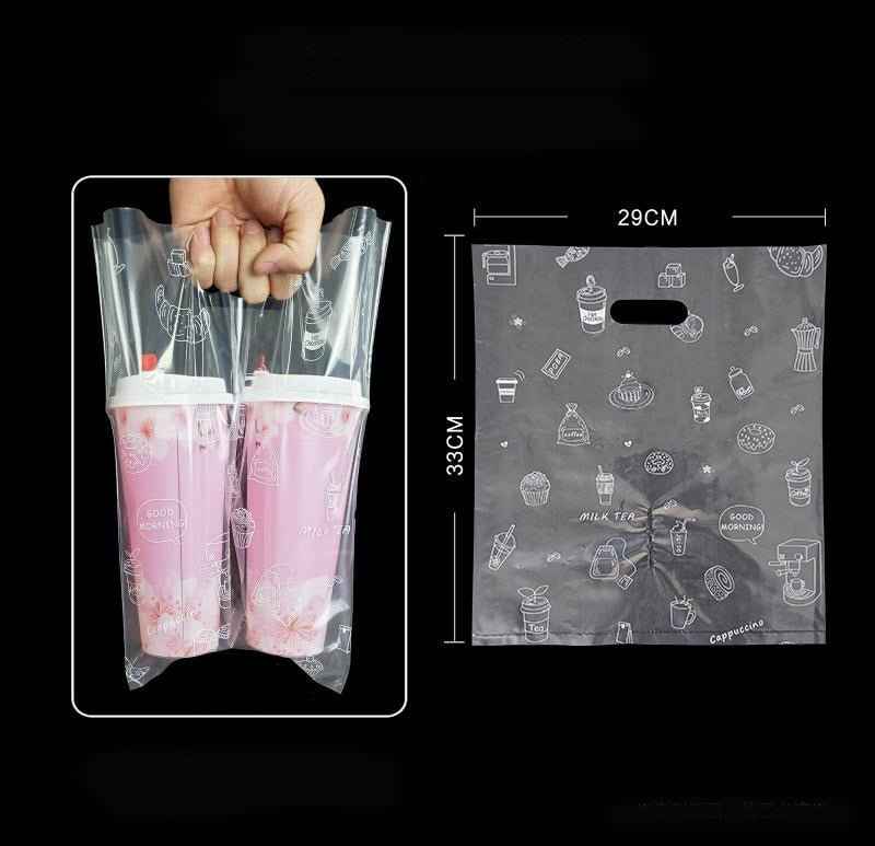 100-Pack Drink Carrier Bags – Clear Plastic 2-Cup Bag with Handle