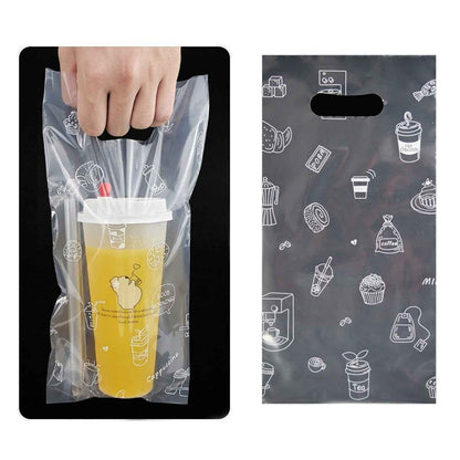 100-Pack Drink Carrier Bags – Clear Plastic 2-Cup Bag with Handle
