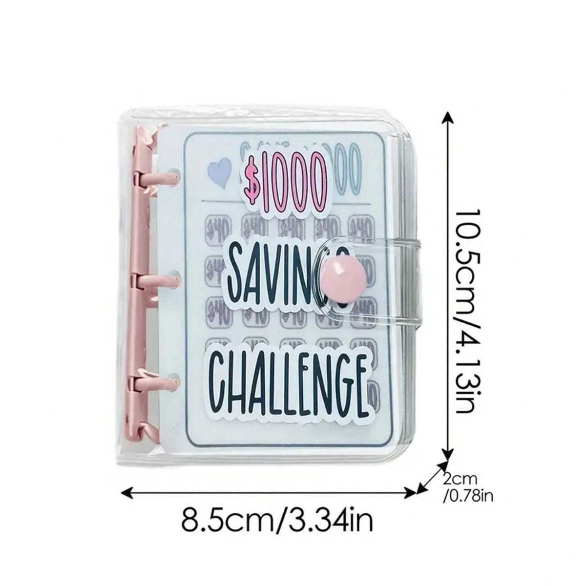 $1000 Saving Challenge Book 3 Ring Binder Clear Cover Money Saving Book