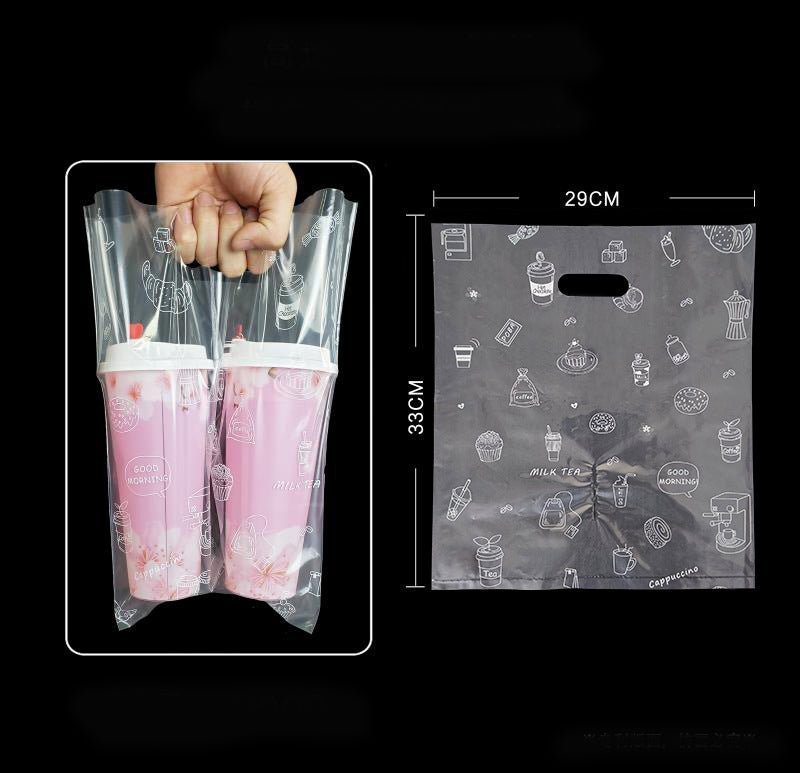 2 Cup Drink Carrier Bag 100 pcs with Handle for Take Out Delivery