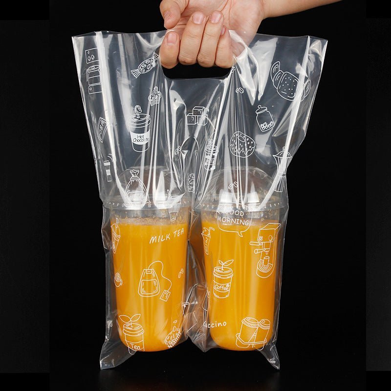 2 Cup Drink Carrier Bag 100 pcs with Handle for Take Out Delivery