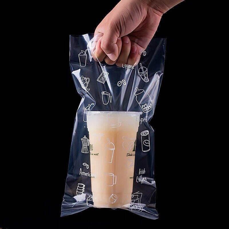 2 Cup Drink Carrier Bag 100 pcs with Handle for Take Out Delivery