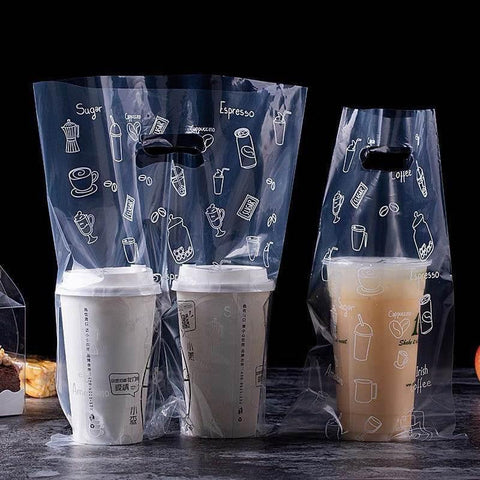 2 Cup Drink Carrier Bag 100 pcs with Handle for Take Out Delivery