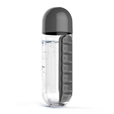 2-in-1 Pill Box Organizer Water Bottle, Drinking Bottle with Built in Pill Box