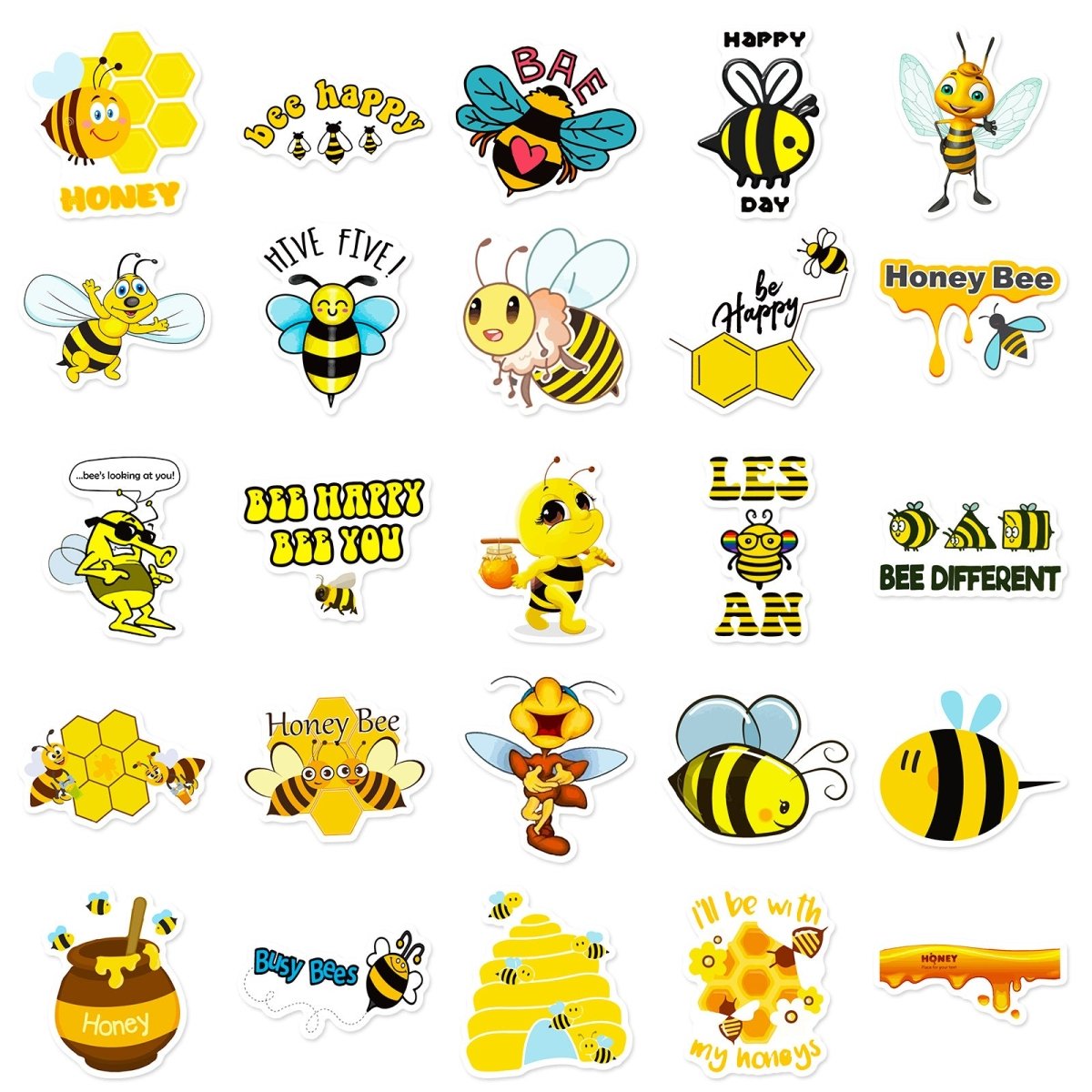 (50 pcs) Bee Stickers Honey Bee Waterproof Vinyl Stickers for Laptop Water Bottle Phone Case Scrapbooking Party Bag Fillers