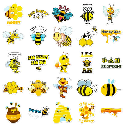 (50 pcs) Bee Stickers Honey Bee Waterproof Vinyl Stickers for Laptop Water Bottle Phone Case Scrapbooking Party Bag Fillers