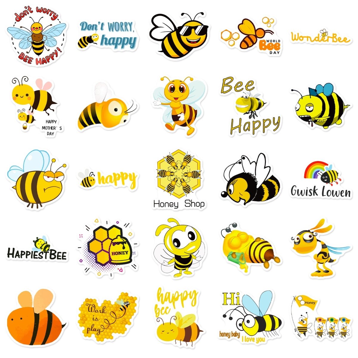 (50 pcs) Bee Stickers Honey Bee Waterproof Vinyl Stickers for Laptop Water Bottle Phone Case Scrapbooking Party Bag Fillers