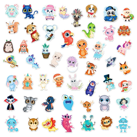 (50 pcs) Cute Cartoon Animal Stickers Big Eyes Waterproof Vinyl Kawaii Stickers