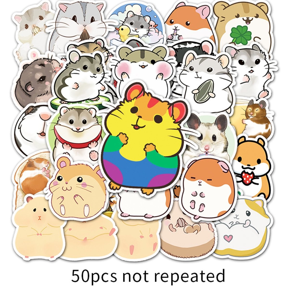 (50 pcs) Cute Hamster Stickers - PVC Waterproof High Definition UV Stickers