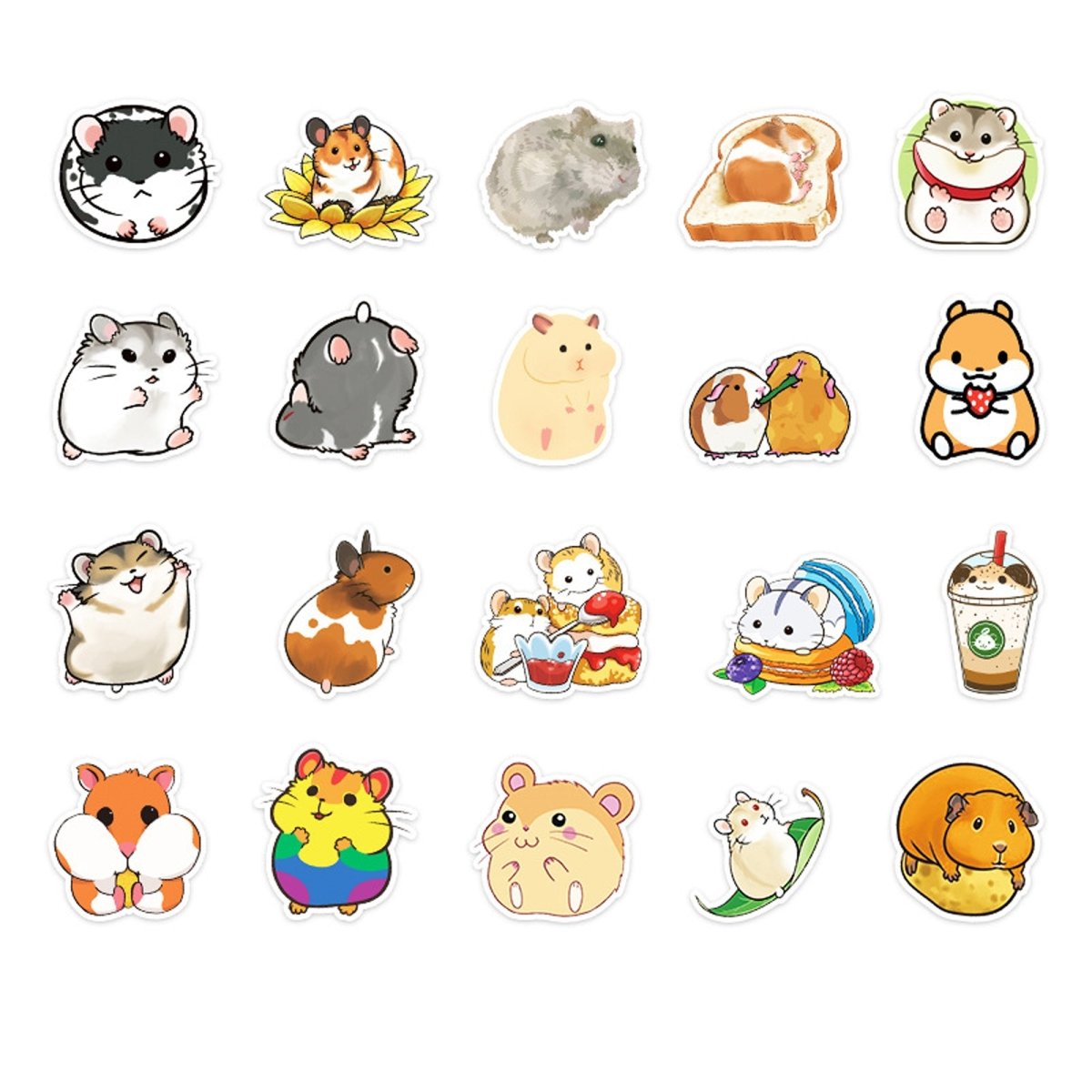 (50 pcs) Cute Hamster Stickers - PVC Waterproof High Definition UV Stickers