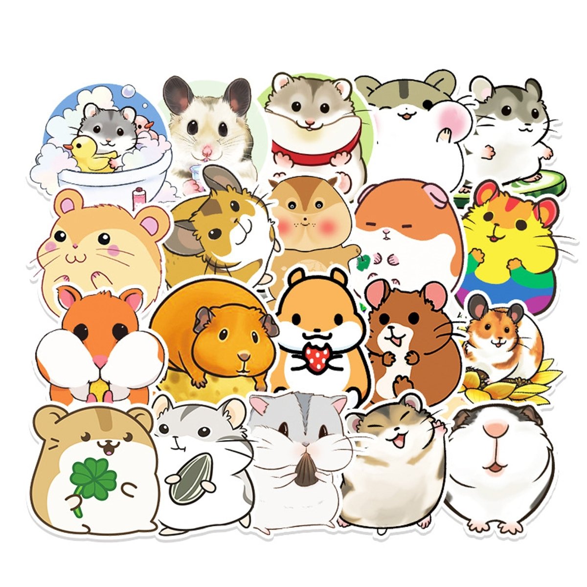 (50 pcs) Cute Hamster Stickers - PVC Waterproof High Definition UV Stickers