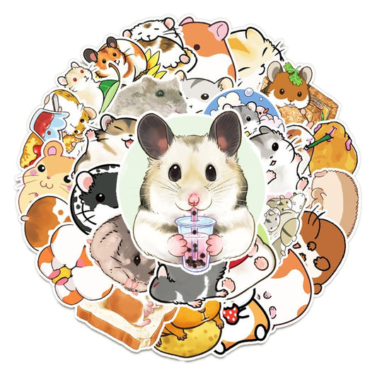 (50 pcs) Cute Hamster Stickers - PVC Waterproof High Definition UV Stickers