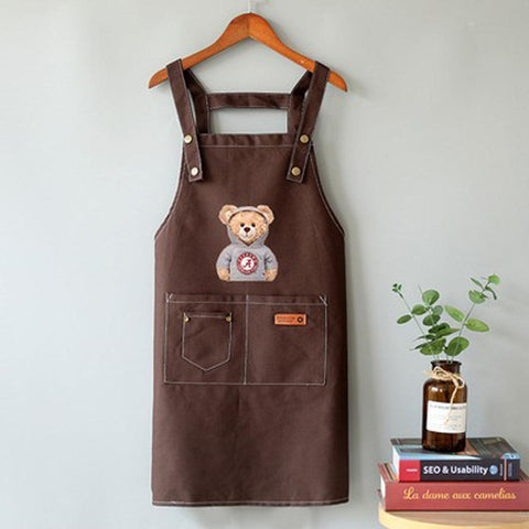Bear Apron Brown Canvas Cross back with 3 Pockets