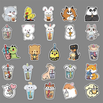 Boba Stickers 50 pcs Waterproof Animal Theme Stickers