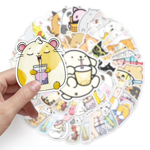 Boba Stickers 50 pcs Waterproof Animal Theme Stickers