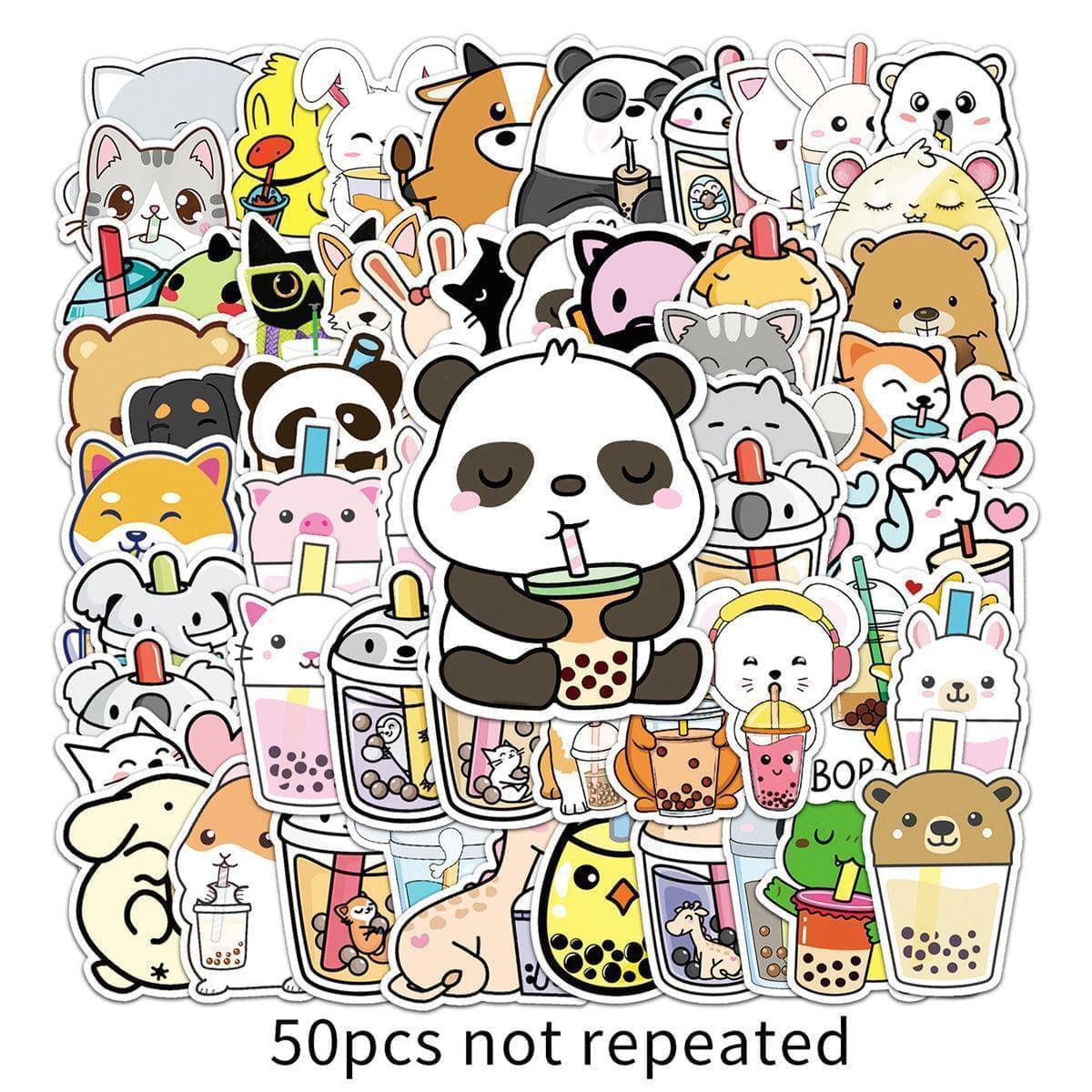 Boba Stickers 50 pcs Waterproof Animal Theme Stickers