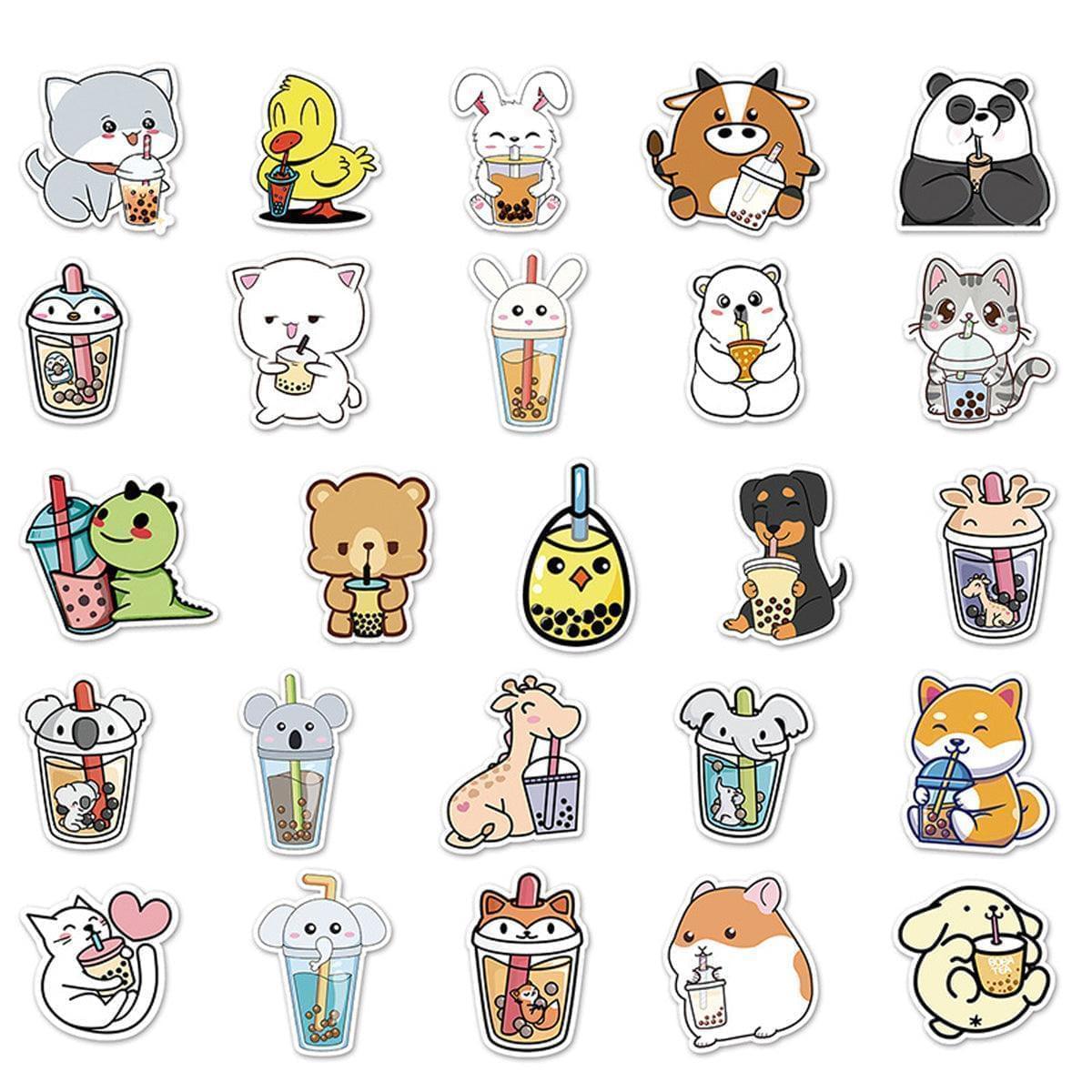 Boba Stickers 50 pcs Waterproof Animal Theme Stickers