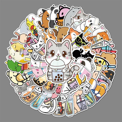 Boba Stickers 50 pcs Waterproof Animal Theme Stickers