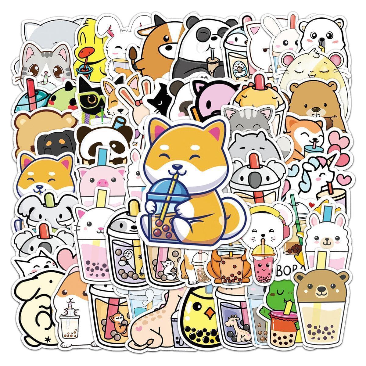 Boba Stickers 50 pcs Waterproof Animal Theme Stickers