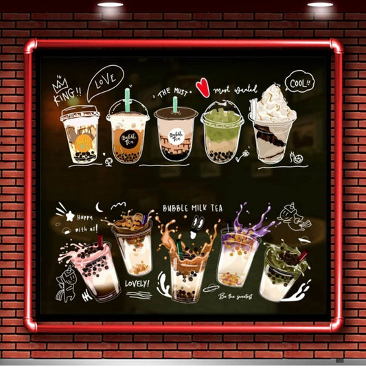 Boba Store Decorative Static Glass Film Cling Non-Adhesive