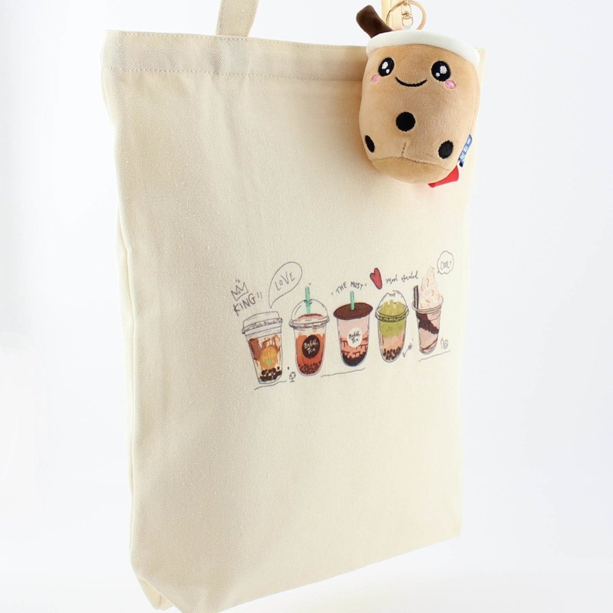 Bubble Tea Tote Bag and Boba Plush Keychain