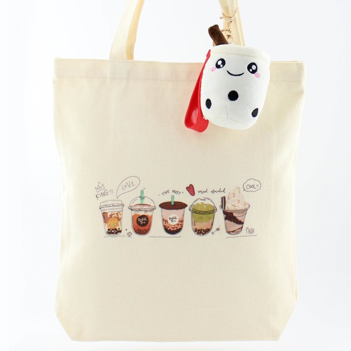 Bubble Tea Tote Bag and Boba Plush Keychain