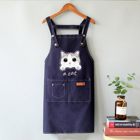 Cat Apron Canvas Cross back with 3 Pockets
