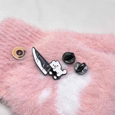 Cat with Knife Enamel Pin