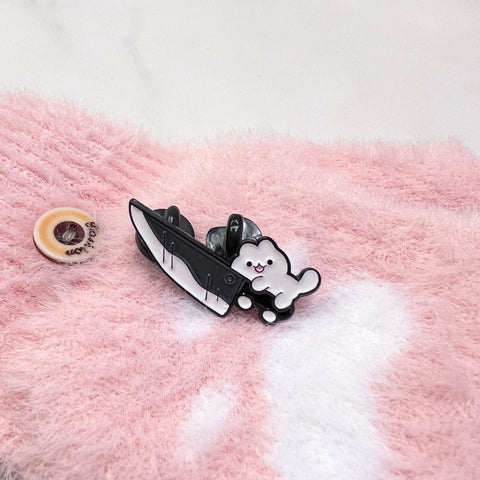 Cat with Knife Enamel Pin